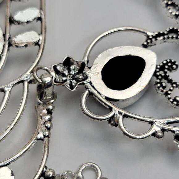 Simulated Black Onyx Sterling Silver Necklace - Intricate 22-Inch Statement - Picture 2 of 9